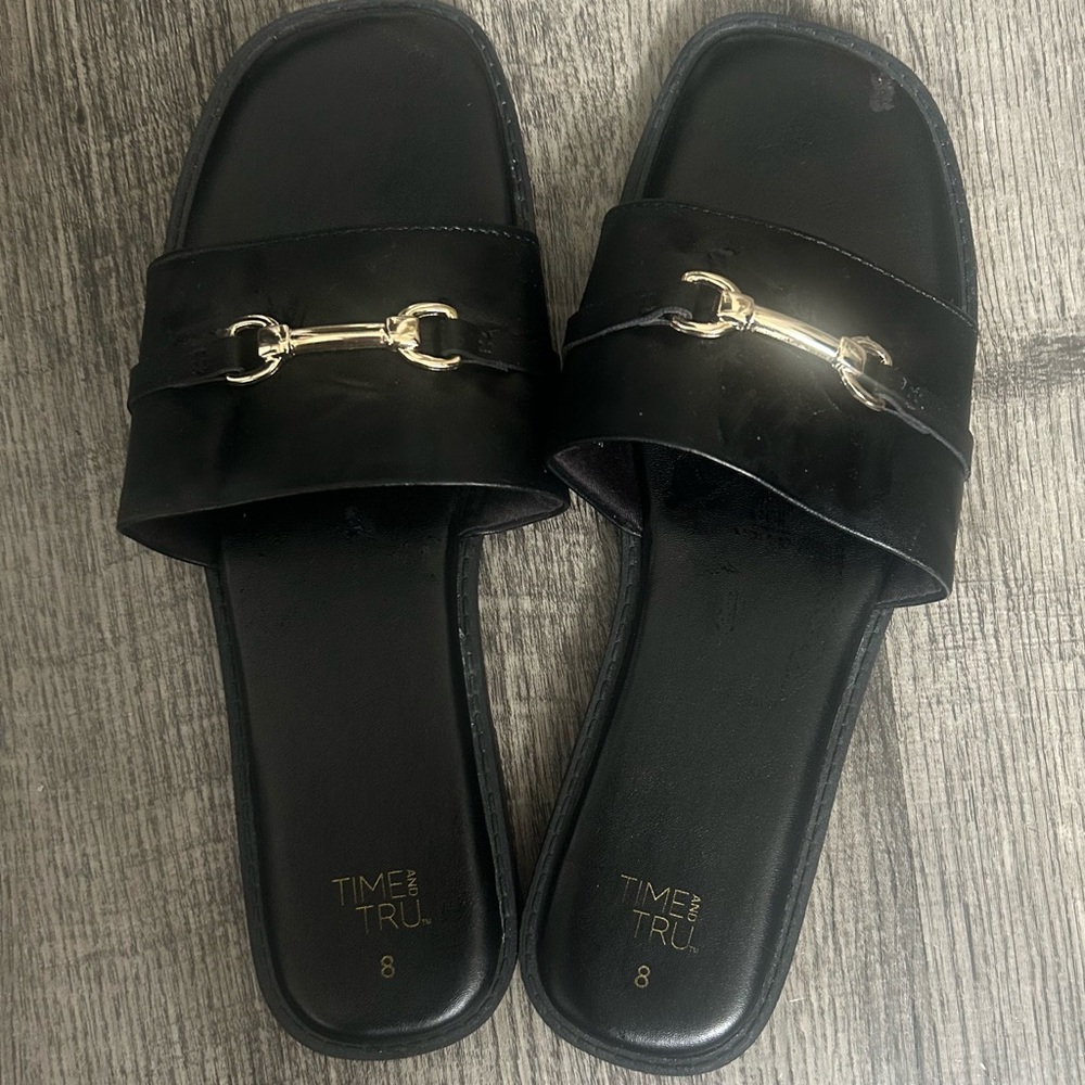 Time and Tru Black Loafers with Gold Accent